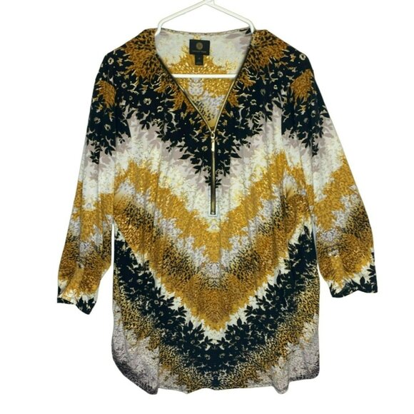 JM Collection Tops - JM Collection Womens 3x Shirt Blouse Animal Print Zip Neck Tunic Plus Size
